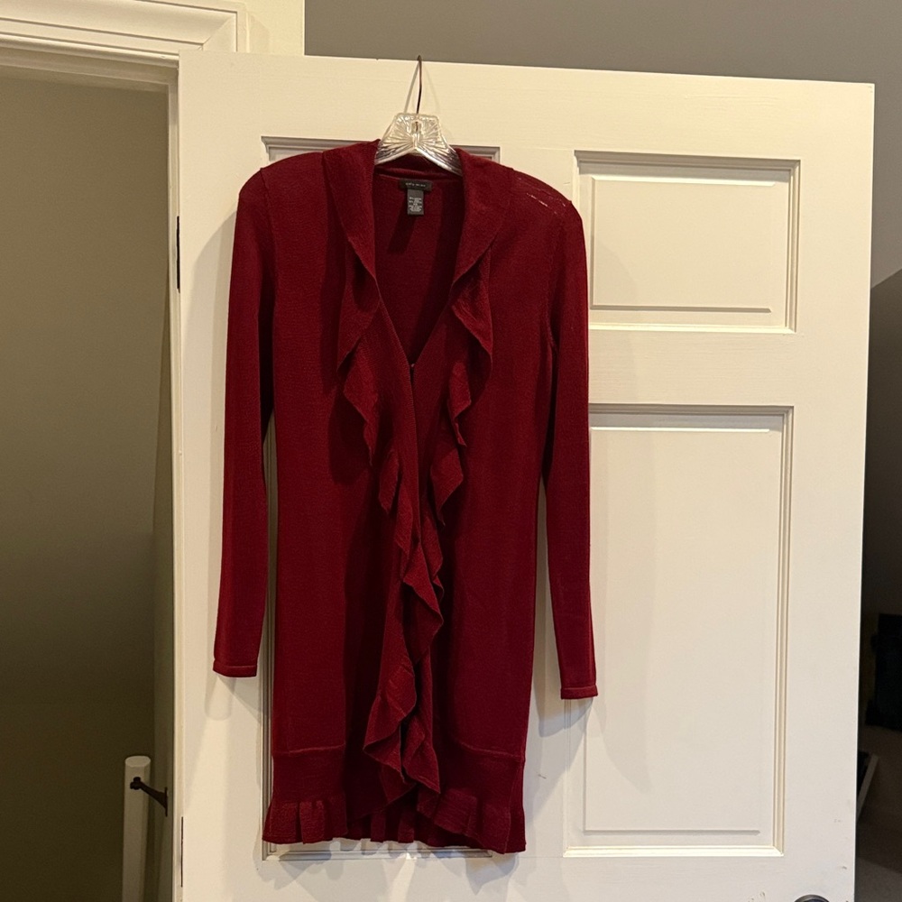 Only Mine Deep Red Ruffled Cardigan